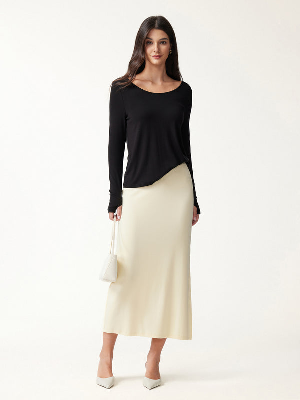 OGLmove LiteWarm Mid-Rise Side-Slit Column Midi Skirt