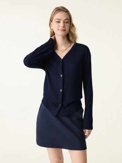 Cozy Rib V-Neck Button-Fronted Cardigan Squid Ink XS