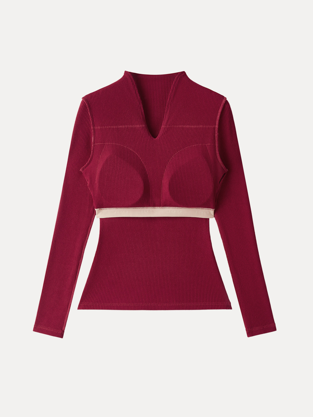 Ribbed Stand V-neck Frog Button Long Sleeve Brami