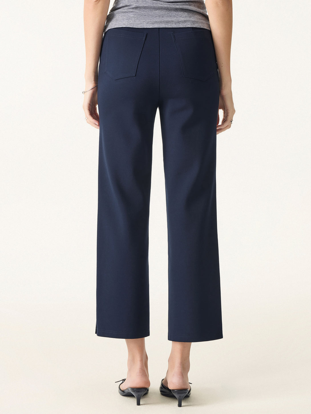 4-way Stretch Mid Rise Cropped Straight Pull-on Pants with Pockets