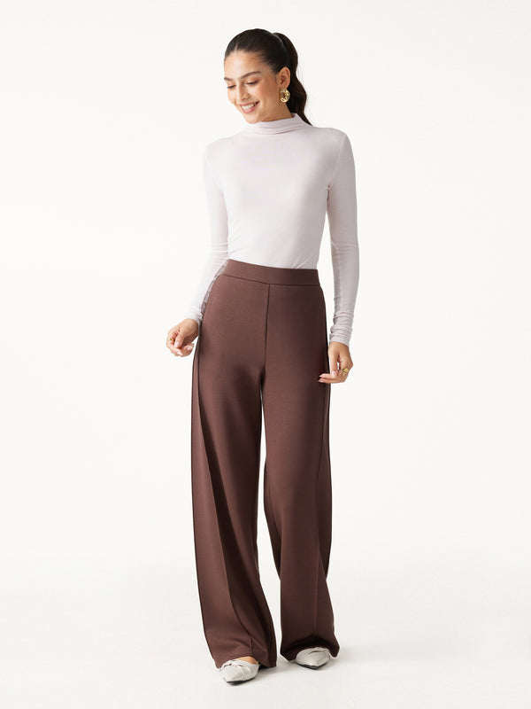 OGLmove Modal Spacer Knit High-Rise Wide-Leg Pants with Pockets Regular Ruby Red