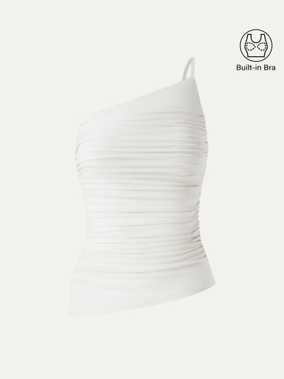 OGLmove Ruched One Shoulder Asymmetrical Bra Top Pure White XS