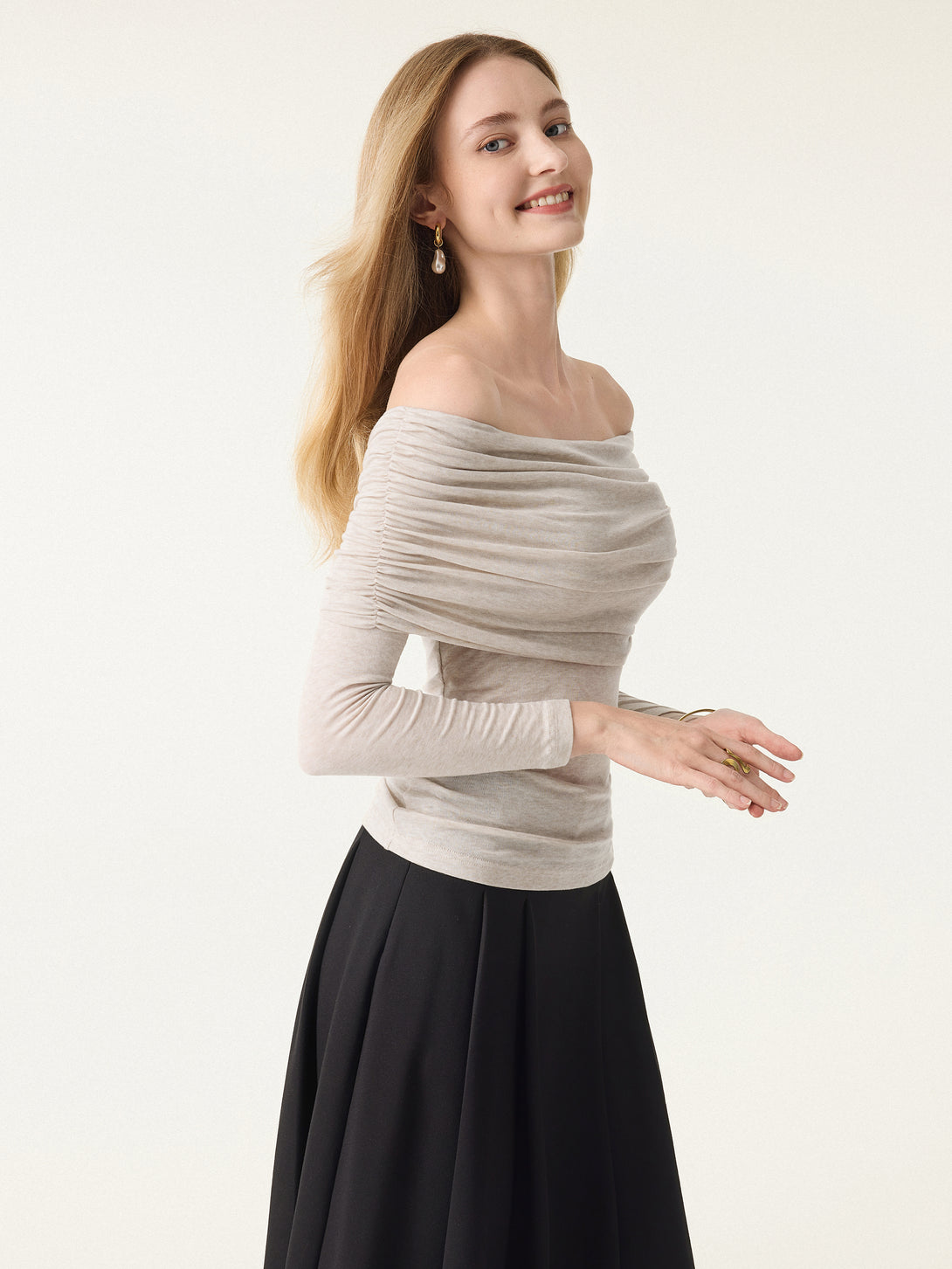 Lyocell Wool Ruched Off-Shoulder Brami Top