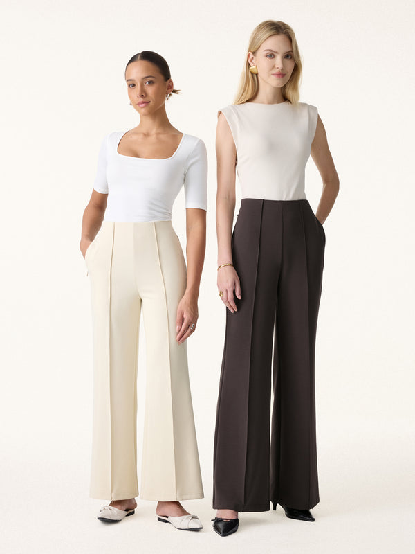 Stretch Cotton High Rise Wide Flared Pull-on Pants