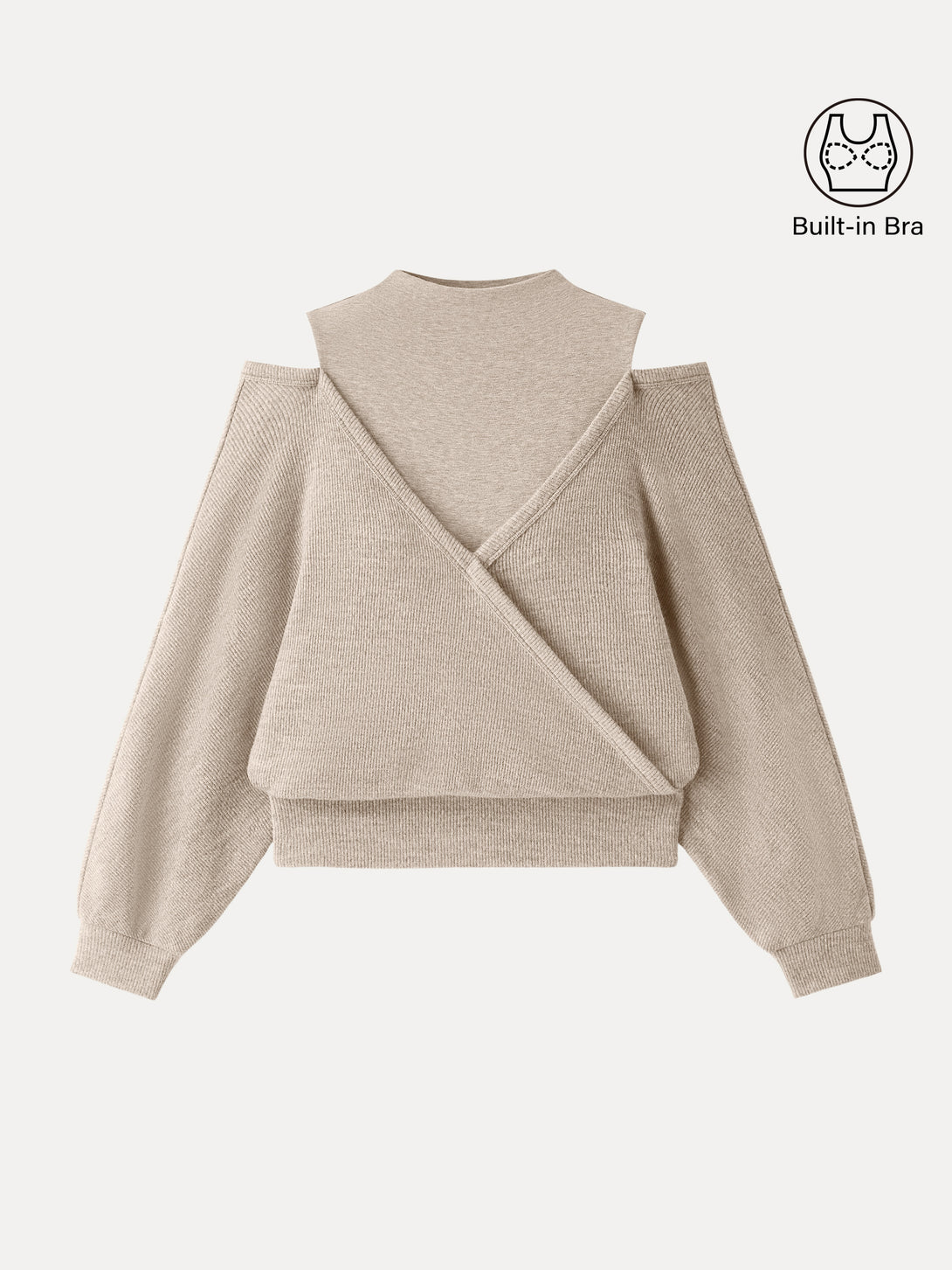 Cozy Mockneck Cutout Shoulder Surplice Brami Natural Calico XS