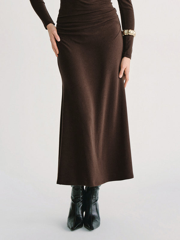 OGLmove Prowarm Mid-Rise Ruched Flared Midi Skirt Espresso XXS
