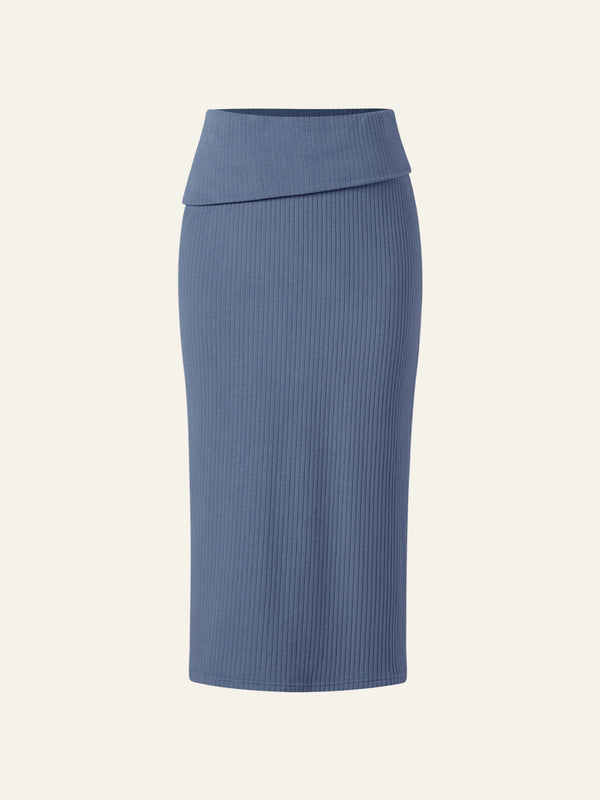 Wide Rib Fold Over Convertible Midi Skirt