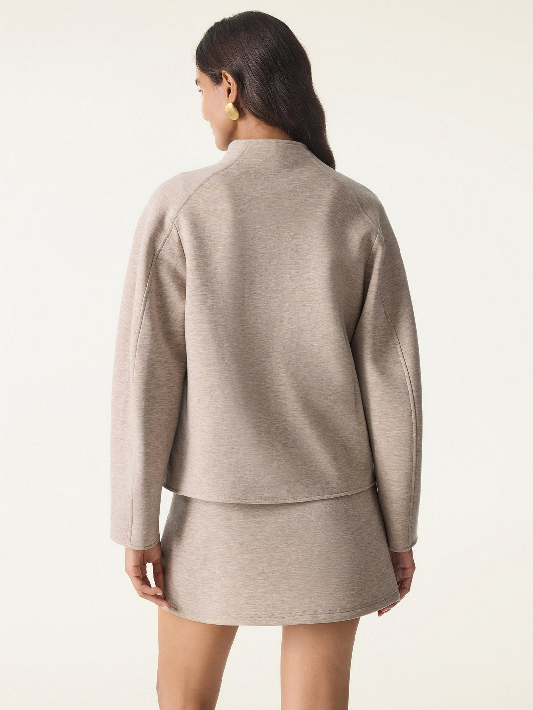 2Pcs Set Stand Collar Jacket & Double Waistband Straight Pants with Pockets