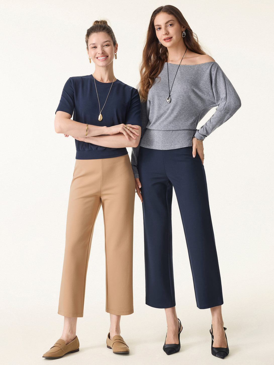 4-way Stretch Mid Rise Cropped Straight Pull-on Pants with Pockets