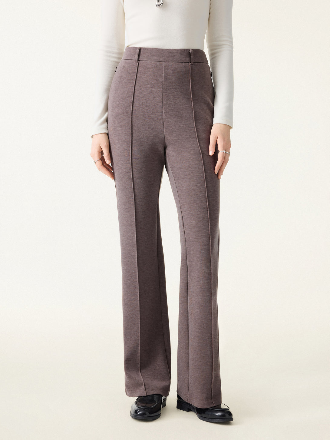 Double-Faced Cozy High Rise Pintuck Pull-on Pants with Pockets