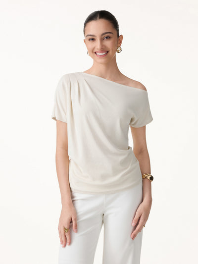 OGLmove Cotton-Lyocell Effortless Asymmetrical Tucked Tee Ivory XS
