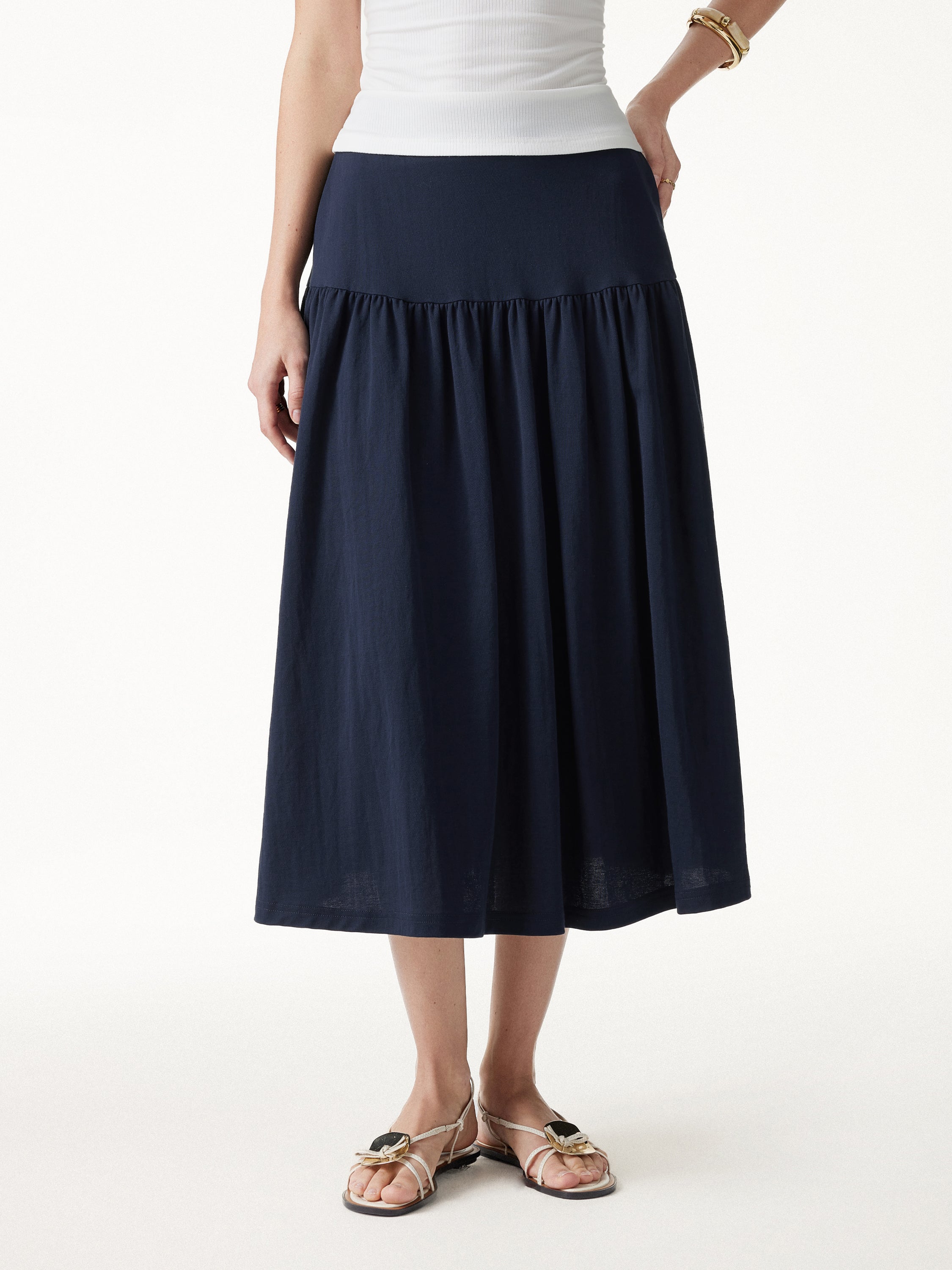 OGL Cotton-Linen Gathered Midi Skirt with Pockets – OGLmove