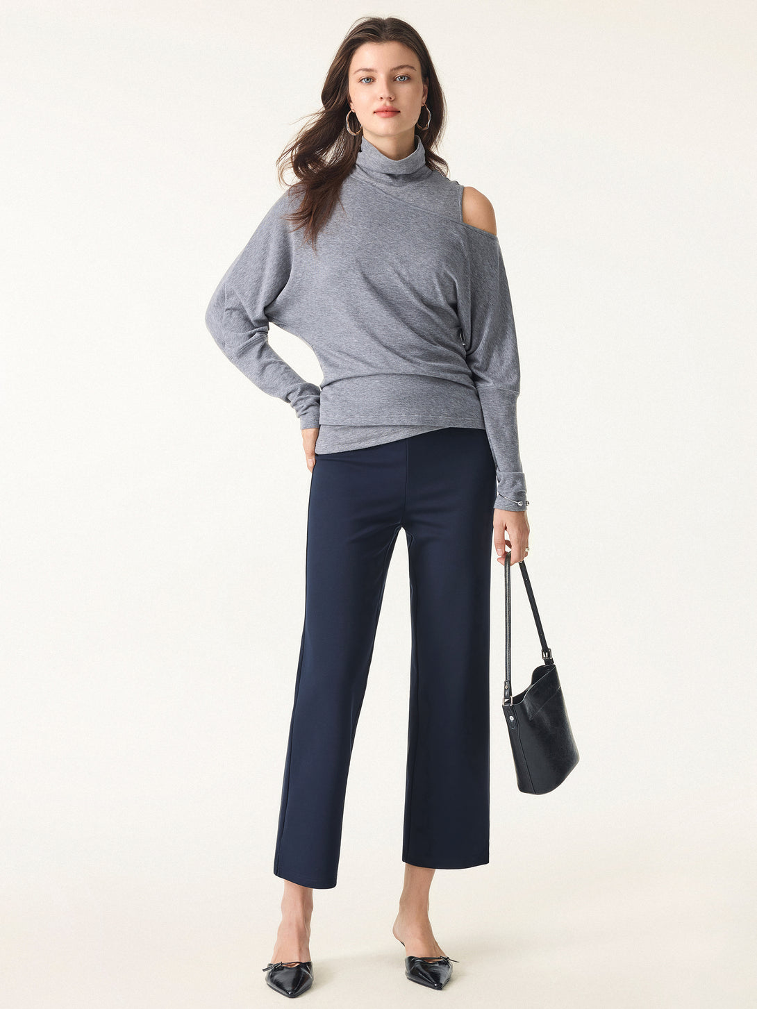4-way Stretch Mid Rise Cropped Straight Pull-on Pants with Pockets