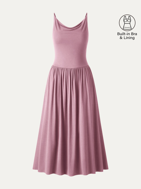OGLmove SkinKiss Cowl Neck Open-Back Midi Bra Dress Rose Mauve M