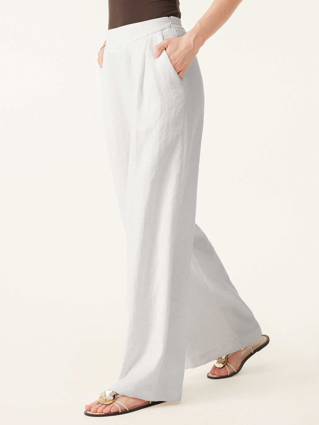 Breezy Linen Mid Rise Wide Leg Pant with Pockets