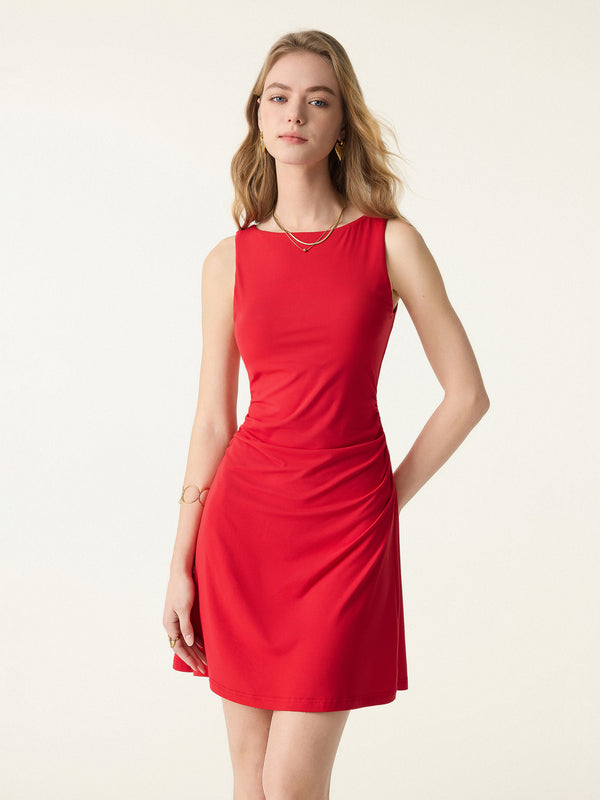OGLmove SkinKiss Boatneck Ruched A-line Mini Bra Dress