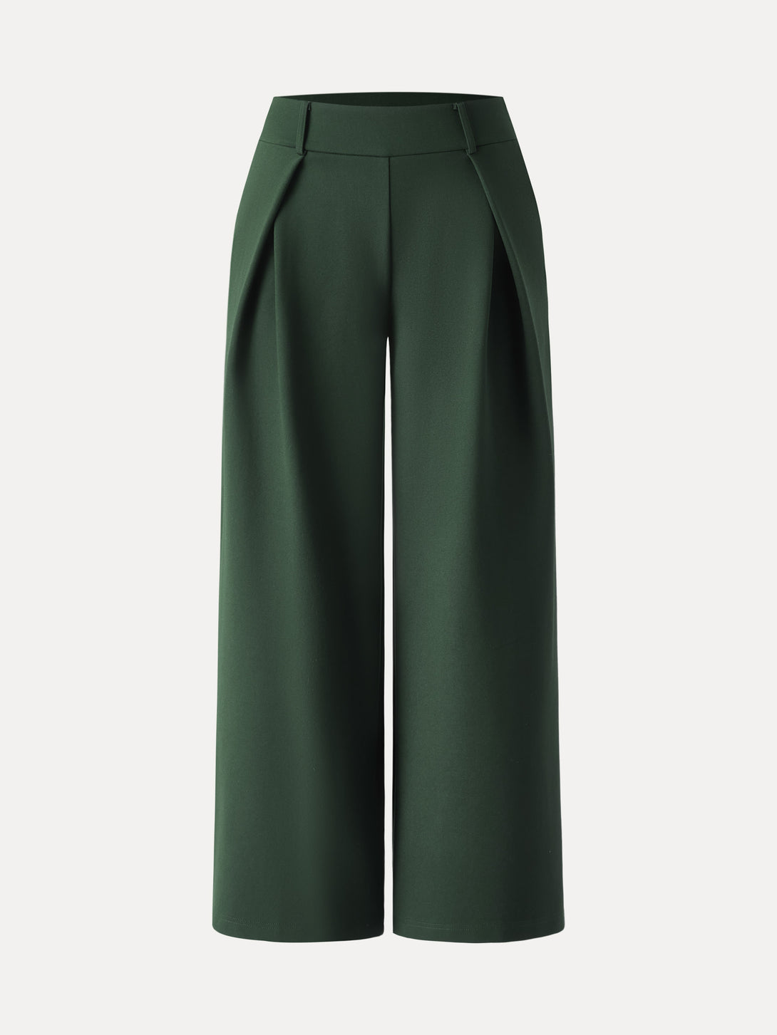 Wrinkle-Resistant Stretchy High Rise Wide Leg Pants with Pockets Petite Esses Green