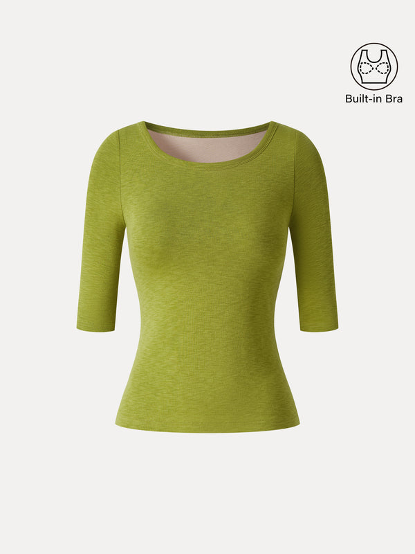 OGLmove LiteWarm Round Neck Elbow Sleeve Built-In Bra Top 2.0