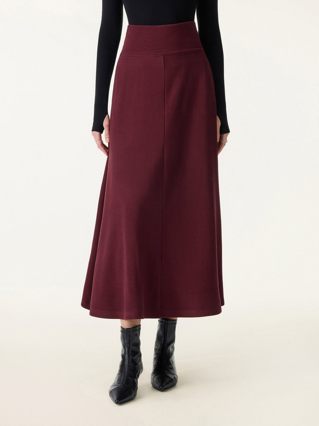 Tummy-Warmer Midi Pull-on A-Line Skirt with Pockets