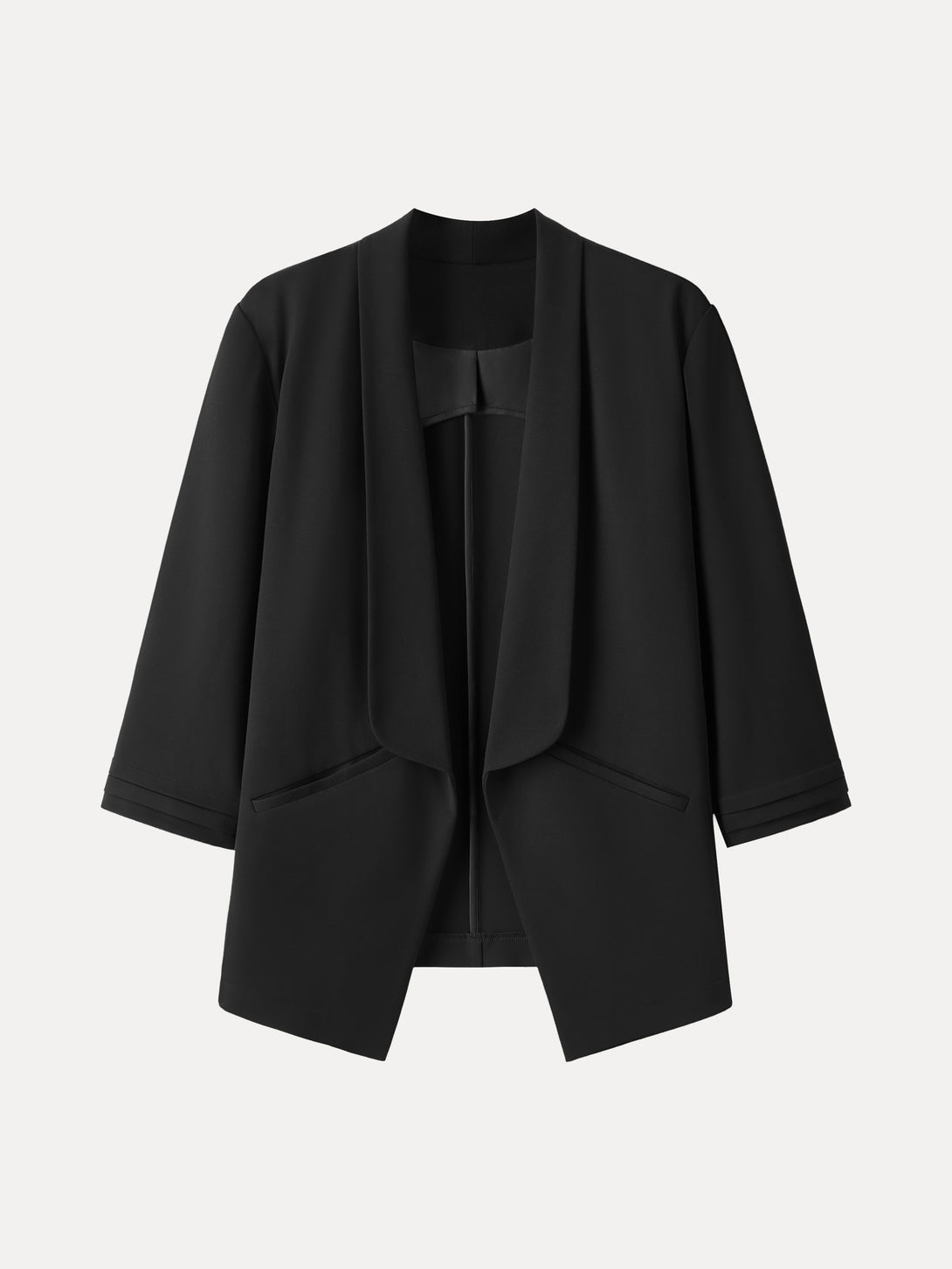 Stretch Ponte Shawl Lapel 3/4 Sleeve Blazer with Pockets