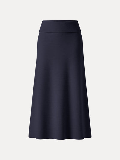 OGLmove Cozy Ribbed Fold-Down Waistband A-line Maxi Skirt Universe Navy XS