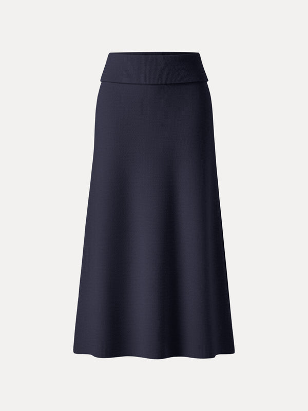 Cozy Ribbed Fold-Down Waistband A-line Maxi Skirt Universe Navy XS