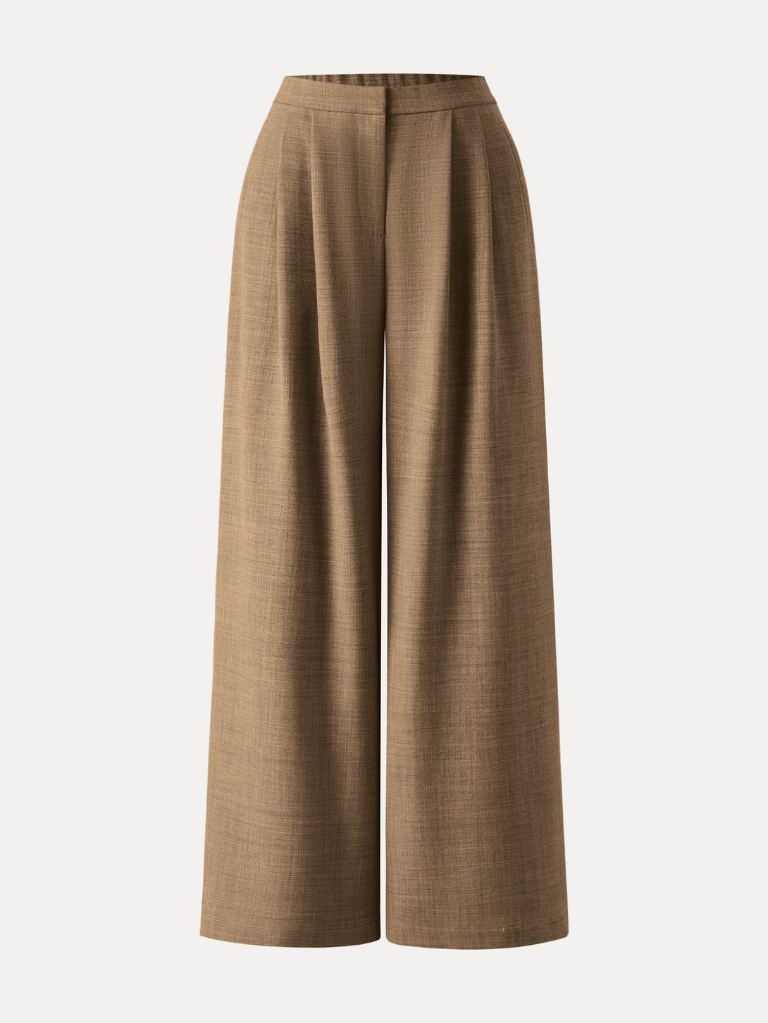 4-way Stretch Wool Mid Rise Pleated Wide Leg Trousers with Pockets