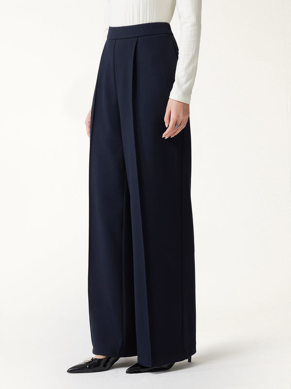 OGLmove Stretch Bamboo Mid-Rise Wide-Leg Pintuck Pants with Pockets Regular Black Navy