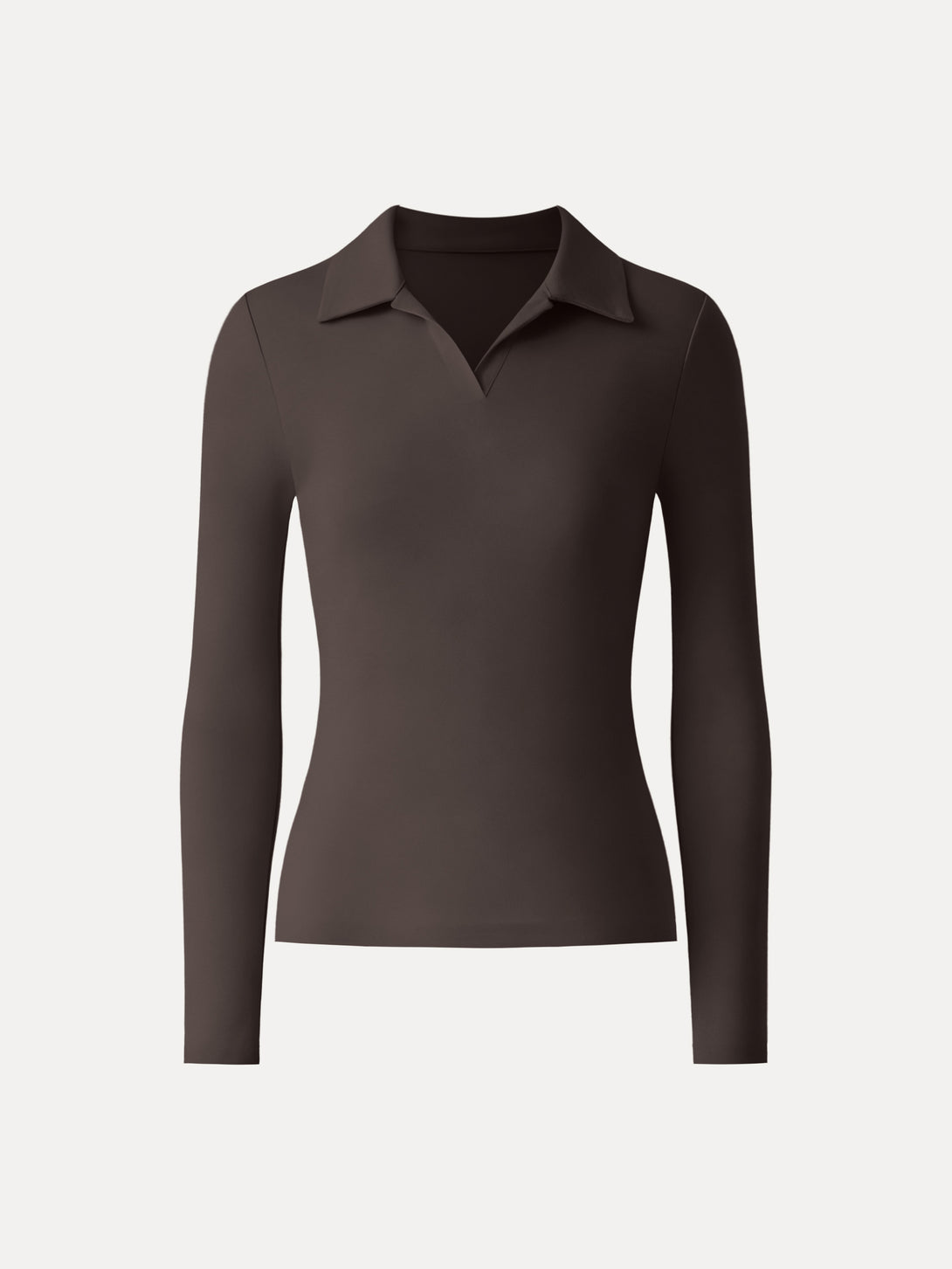 Heathered Wool Blend Polo Neck Long Sleeve Top