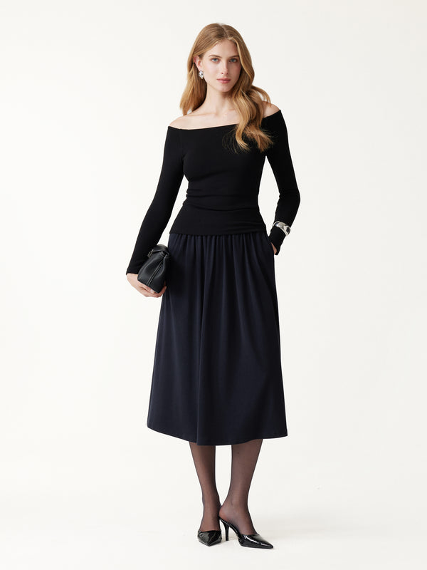 OGLmove LiteWarm High-Rise Gathered A-Line Midi Skirt with Pockets