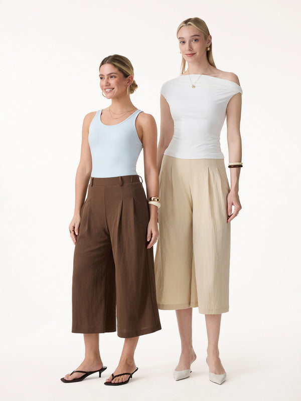 OGLmove Wrinkle-Resistant Linen-Like Cropped Wide Leg Pants