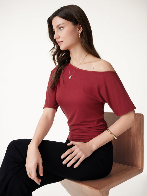 OGLmove CoolTouch Relaxed Short Sleeve Ruched Top Orange Flame XS