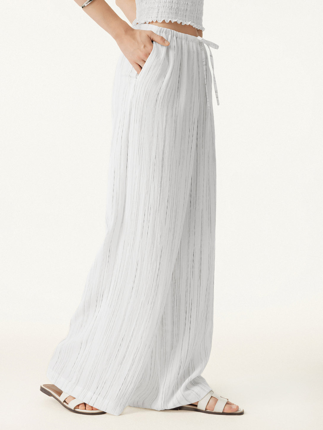 Summer Classic Striped Wide Leg Pants with Pockets