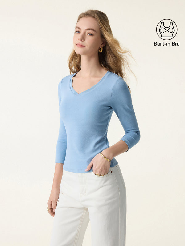 Cotton Lyocell Heart-Shaped 3/4 Sleeve Brami