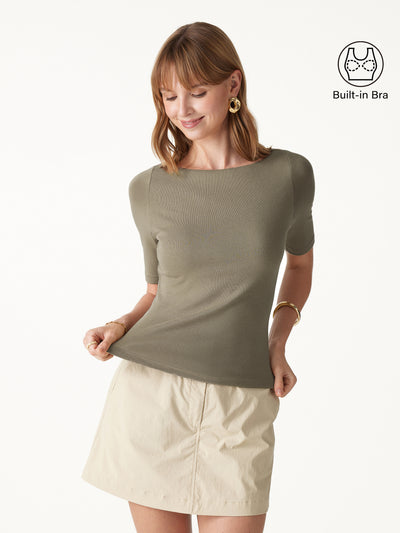 OGLmove Eco-Mousse® Boatneck Elbow Sleeve Bra Top Materica XXS