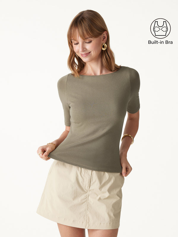 OGLmove Eco-Mousse® Boatneck Elbow Sleeve Bra Top Materica XXS