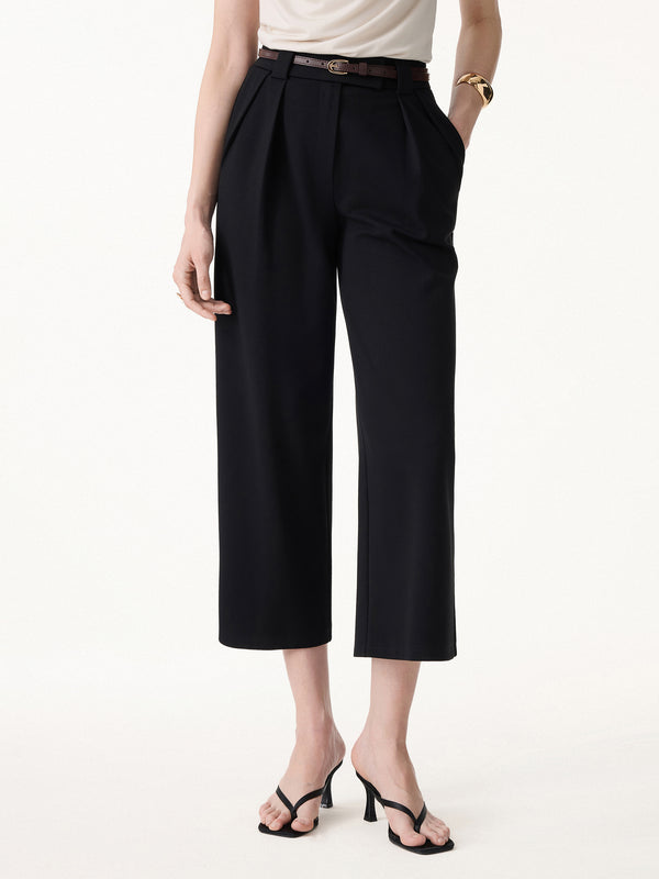 OGLmove Stretch Ponte Cropped Wide Leg Trousers Pure Black XS