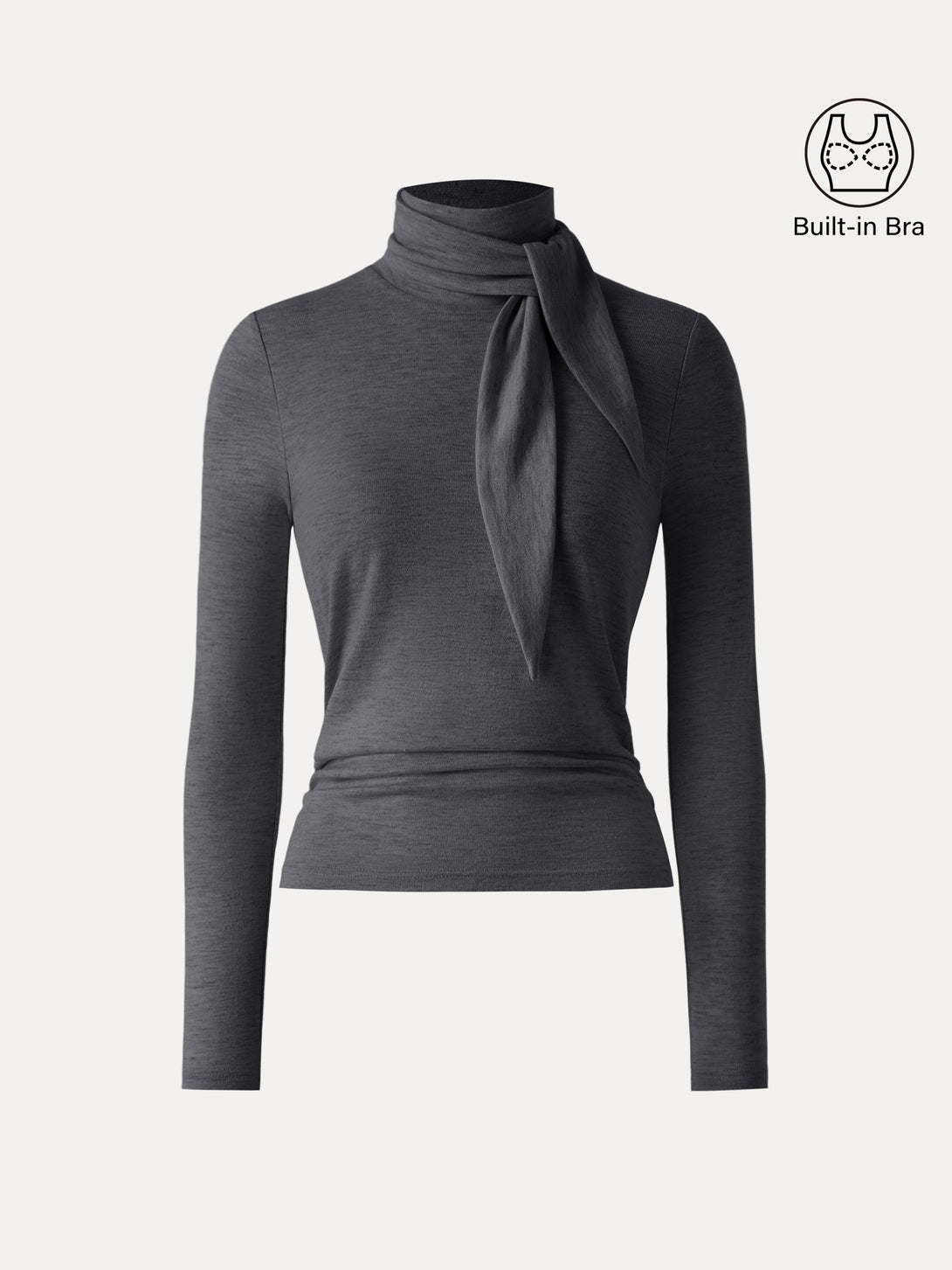 Ruched Long Sleeve Brami with Scarf Heather Black XS