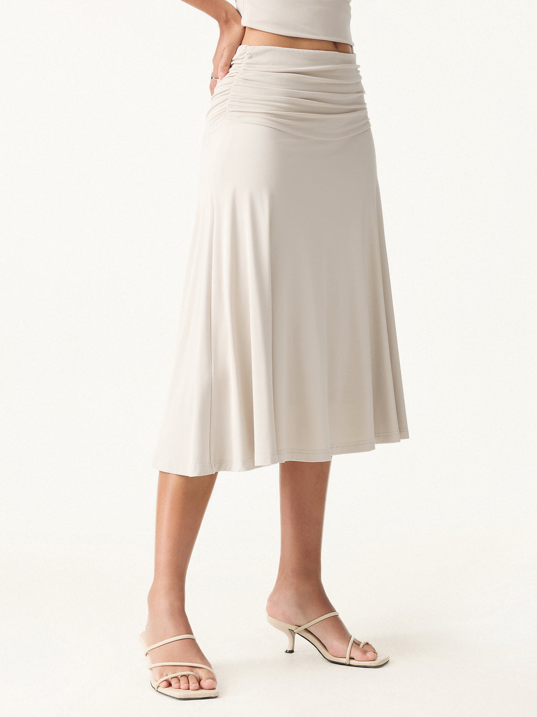 Flowy Side Ruched A-line Midi Skirt