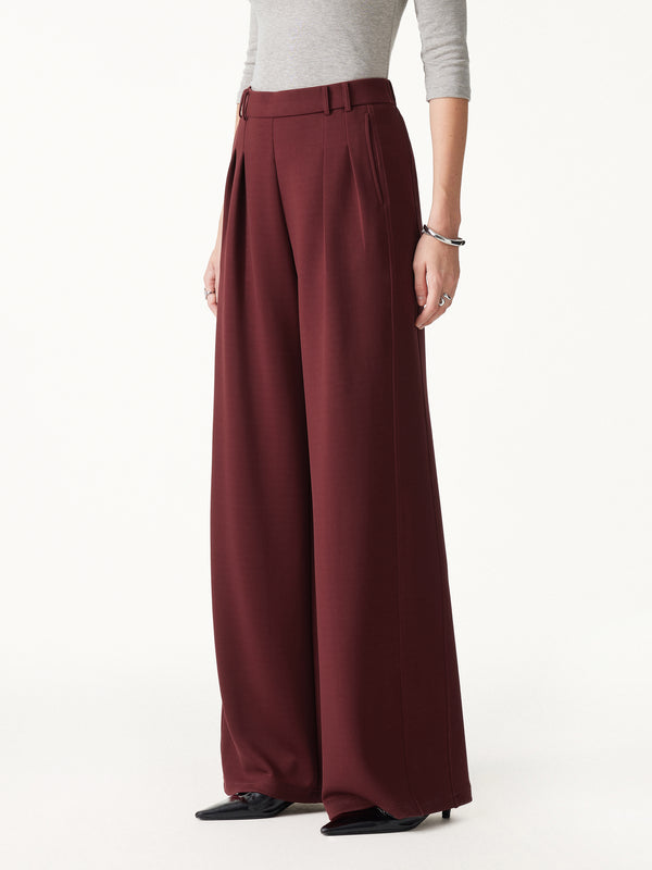 OGLmove Lyocell Spacer Knit High-Rise Wide-Leg Tuck Pants with Pockets Regular Ruby Red