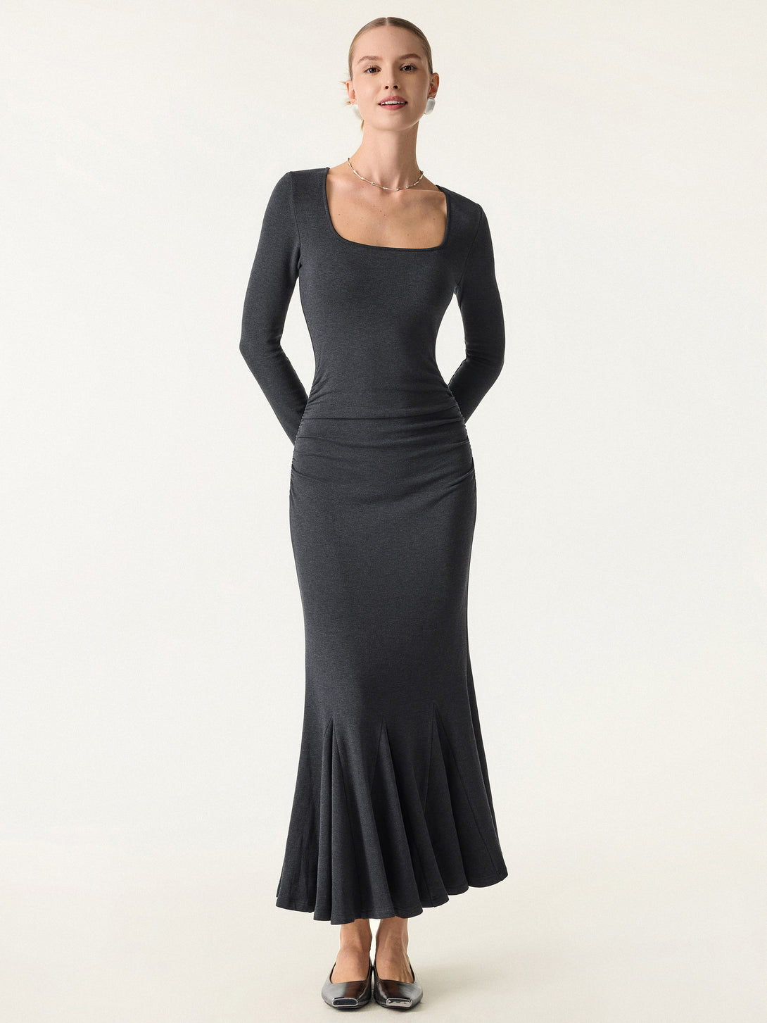 Going-out Square Neck Side Ruched Mermaid Maxi Brami Dress