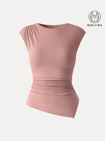 OGLmove Cap Sleeve Ruched Asymmetrical Bra Top Sahara Pink XS