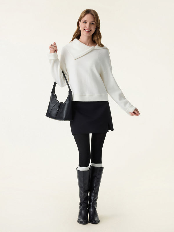 Asymmetrical Lapel Collar Relaxed Knit Sweater