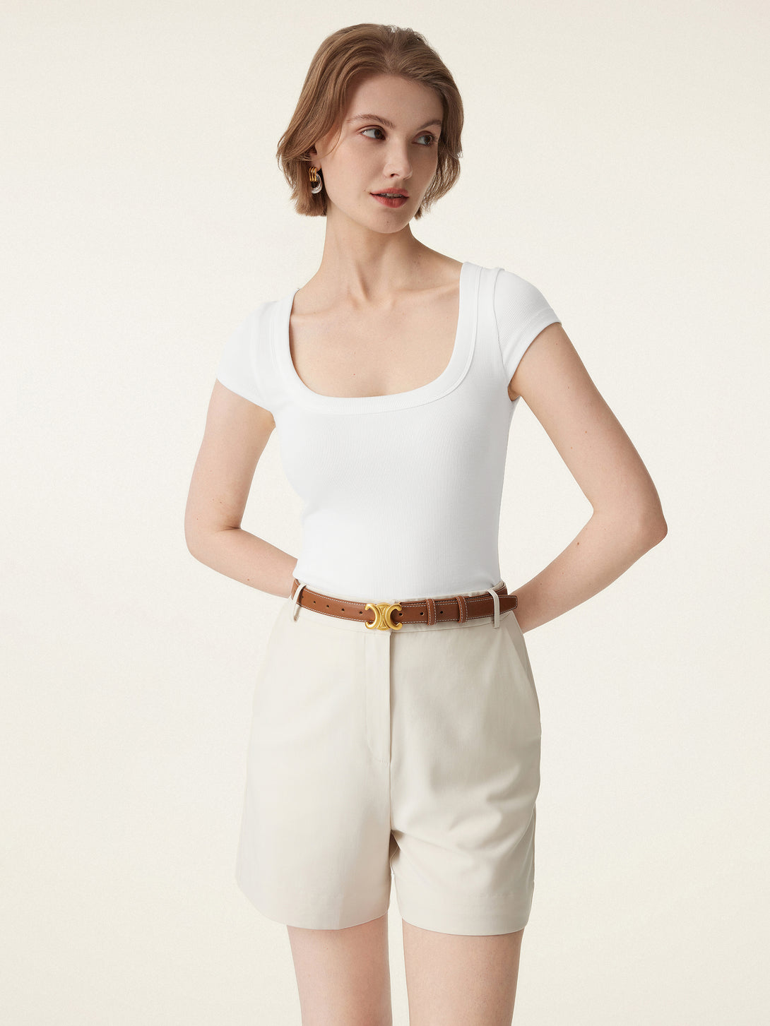 Stretch Cotton Square Neck Cap Sleeve Brami