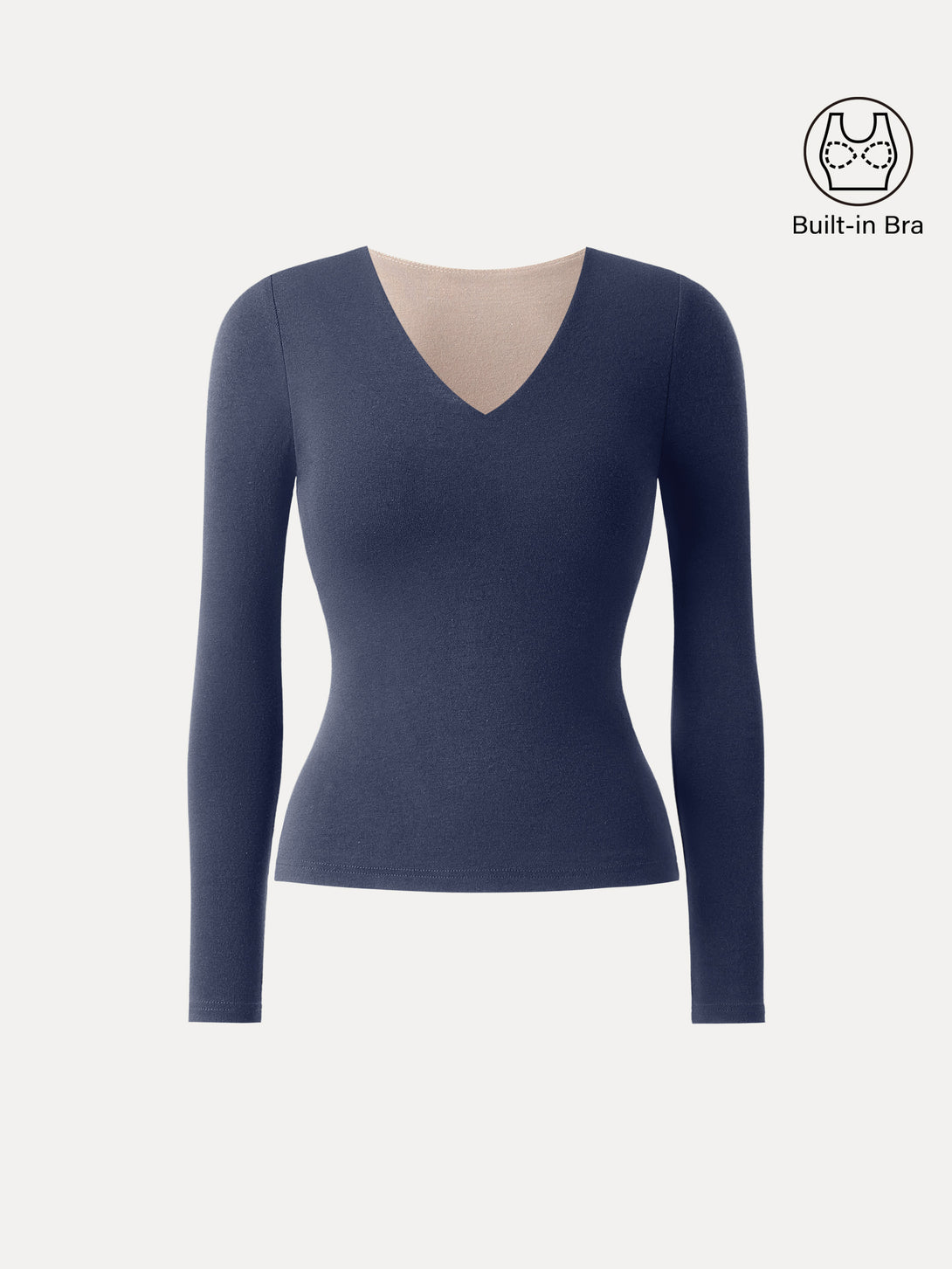Stretch Cotton V-Neck Long Sleeve Brami Top Indigo XS