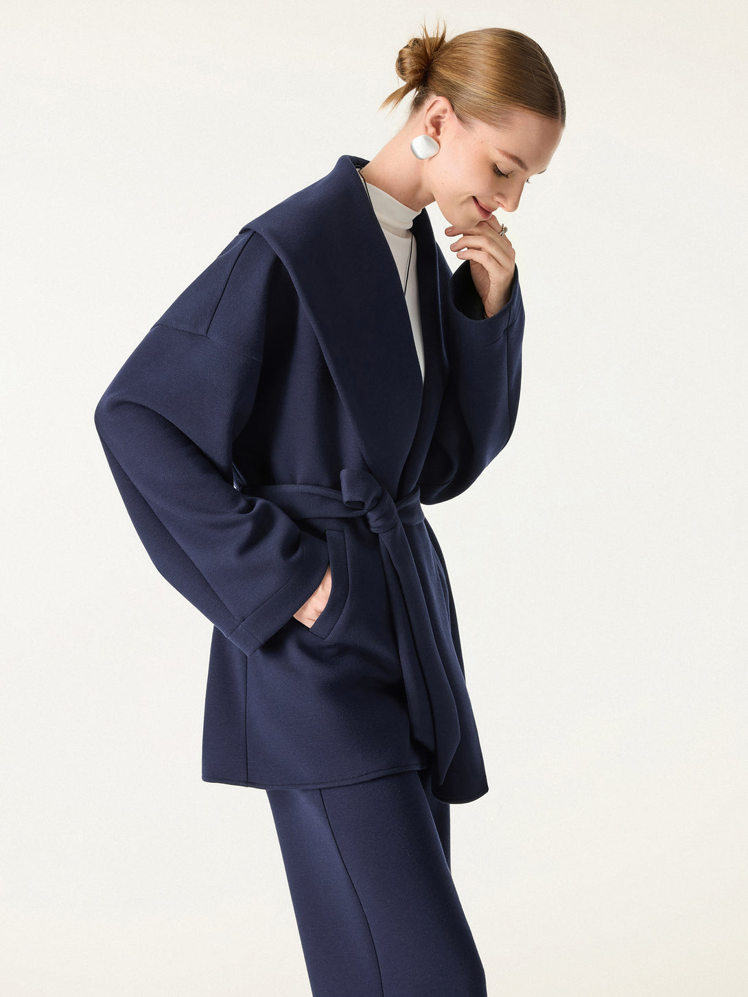 Belted Shawl Collar Robe Jacket with Pockets