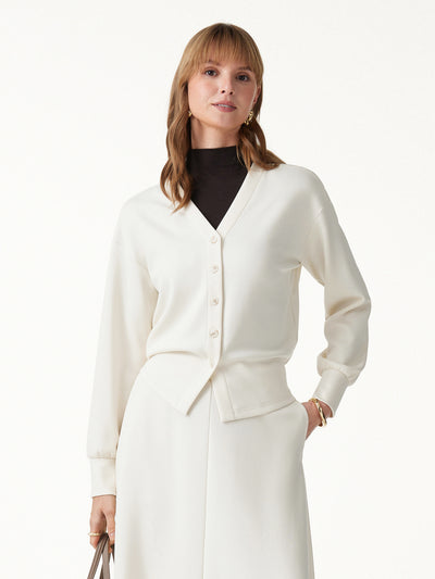 OGLmove Modal Spacer Knit V-Neck Long Sleeve Button-Down Cardigan Off White XXS