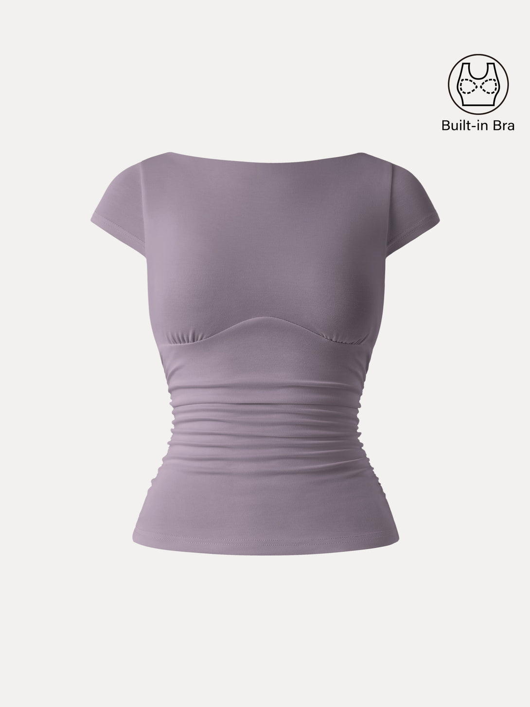 Sandwashed Boatneck Cap Sleeve Ruched Brami Taro Tea XS