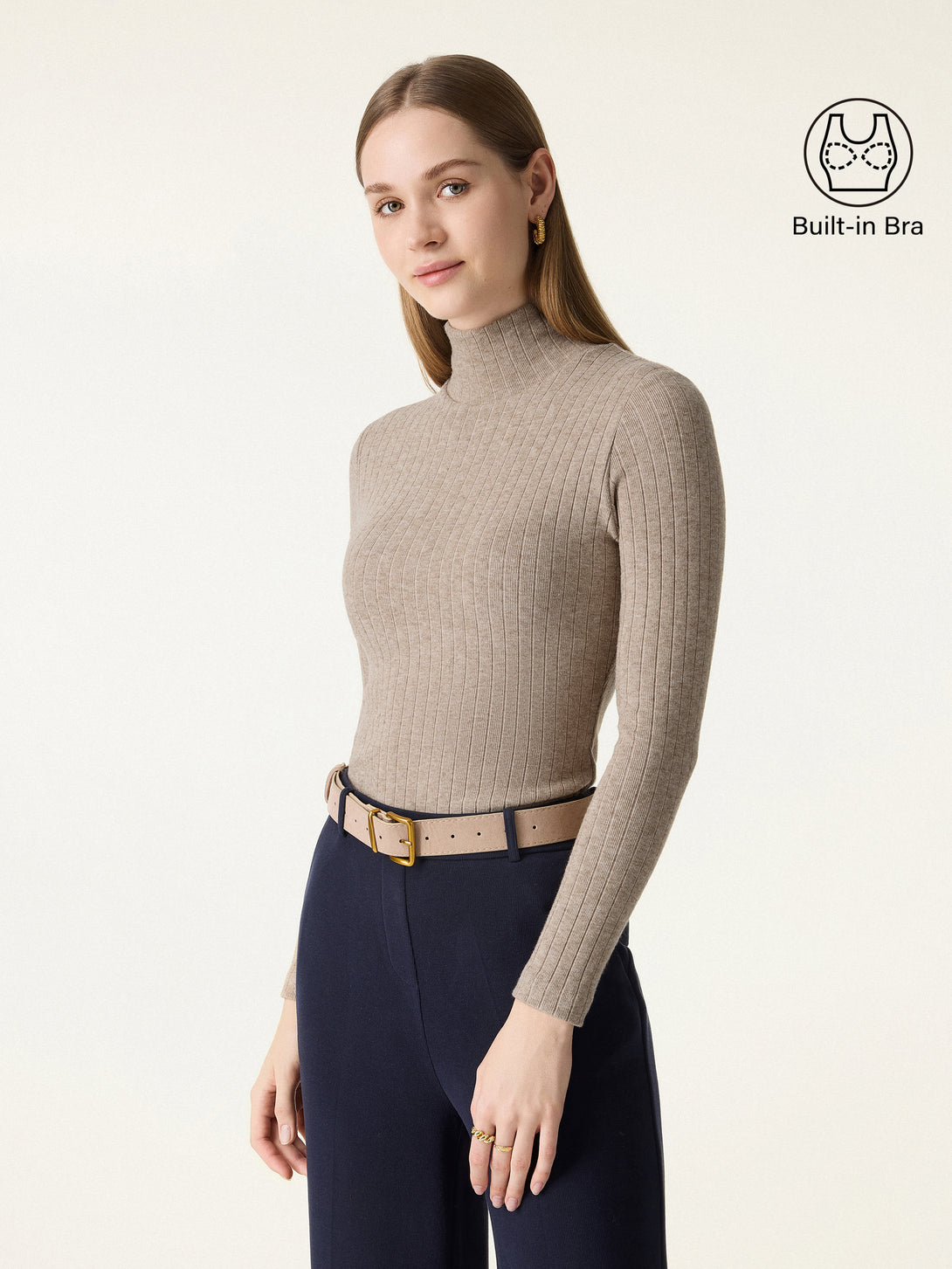 Turtleneck Wide Ribbed Long Sleeve Brami Heather Tortilla XS