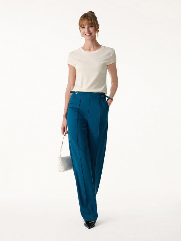 OGLmove 2Pcs Set Square Neck Waistcoat with Pockets & Wide Leg Ankled Pant